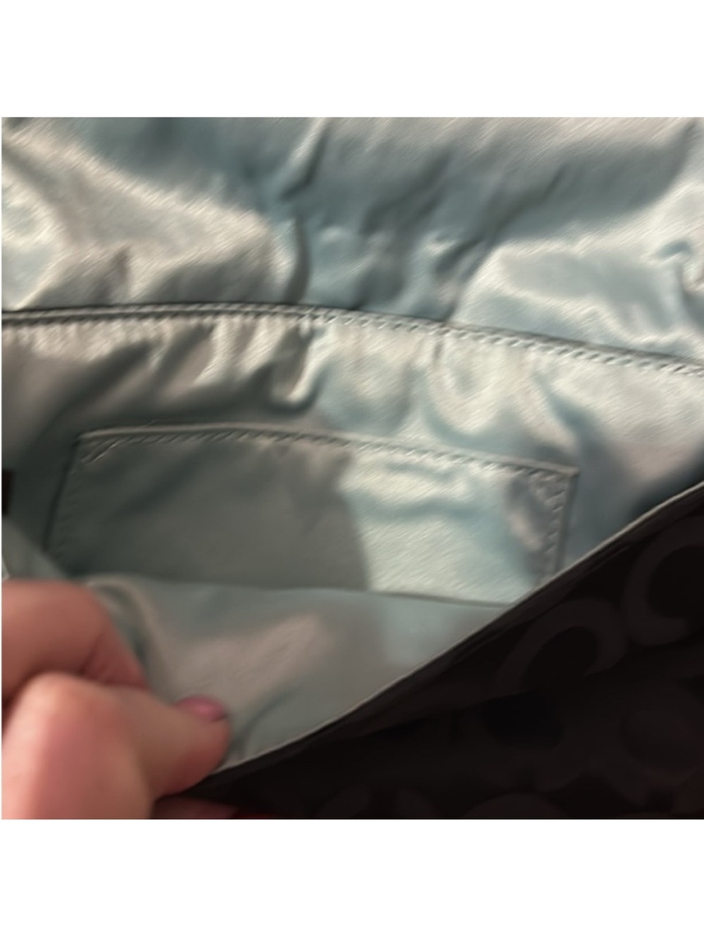 Coach Kristen Canvas Clutch with Silver Hardware & Tiffany Blue Satin Interior - Picture 6 of 11
